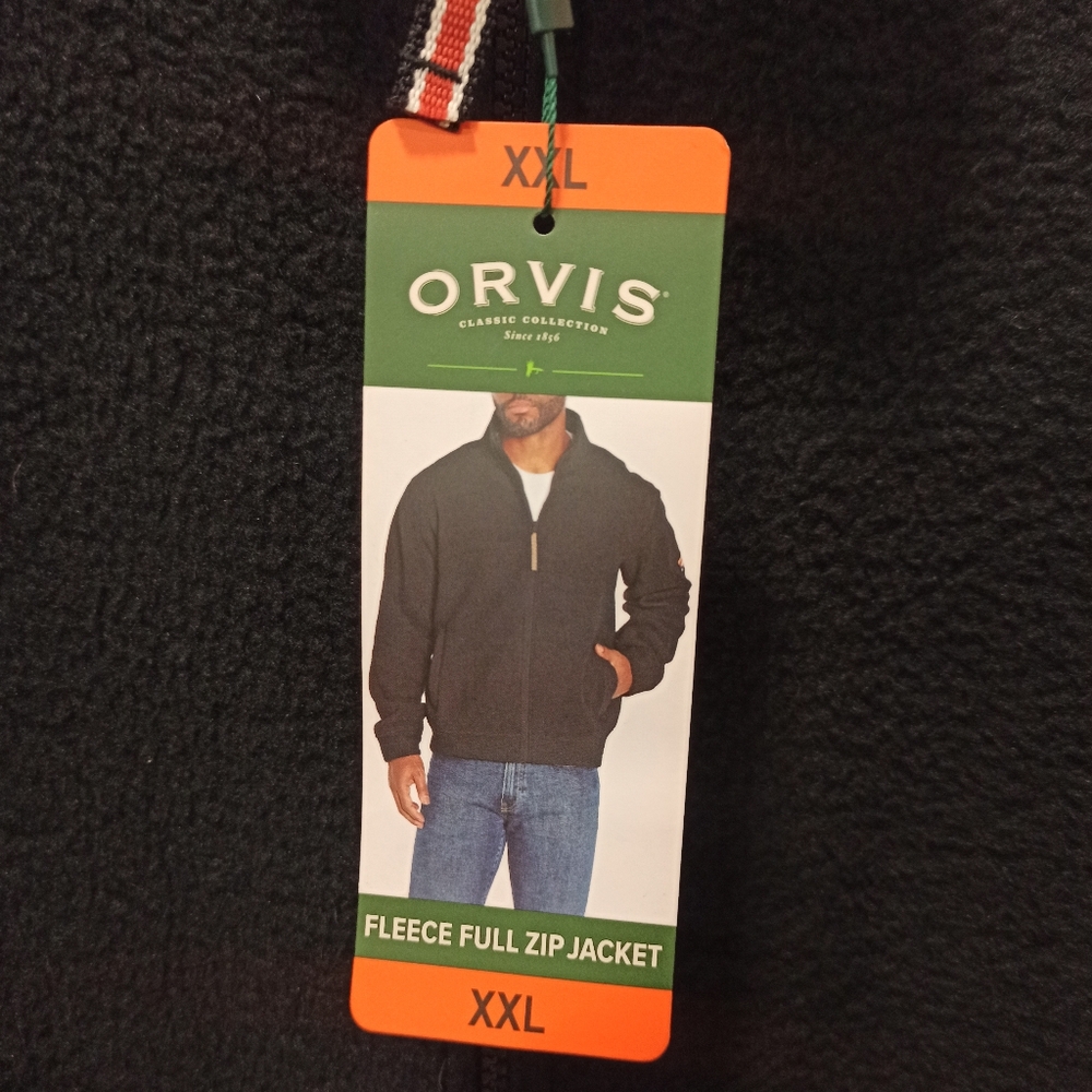 Orvis Men's Sz. XXL, Solid Black w/ Orange Accents Zip Up Fleece Jacket, NWT - Picture 5 of 15